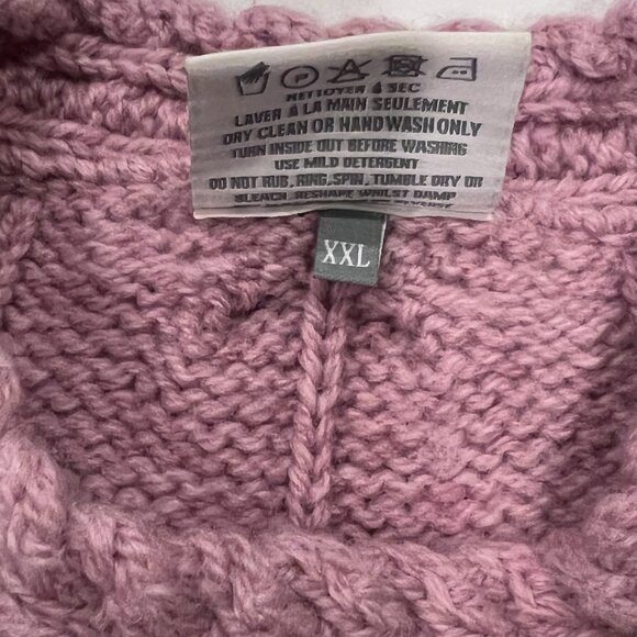 Carraig Donn Irish Wool Cable Knit Sweater, Pink XXL - Picture 4 of 11